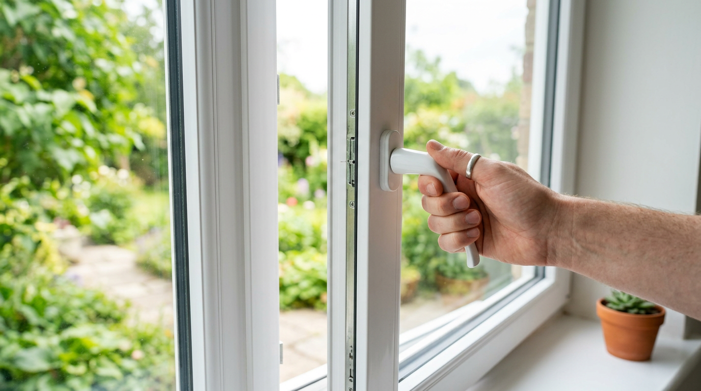 Ouverture d'une fenêtre pour renouveler l'air intérieur et évacuer les polluants