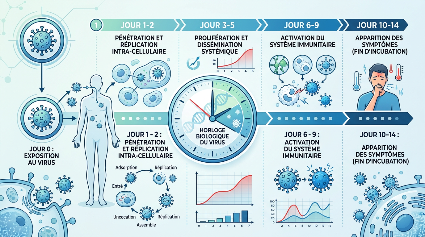 Schéma chronologique de l'incubation du virus covid-19