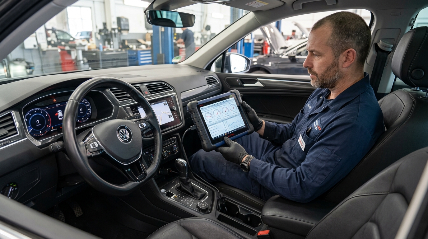 Mécanicien utilisant une valise de diagnostic OBD pour analyser une panne moteur