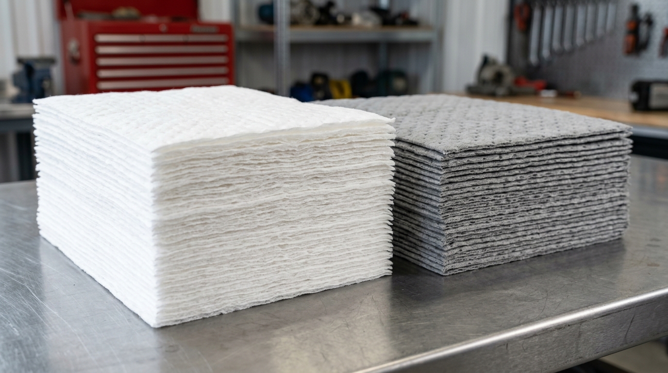 Feuilles absorbantes blanches et grises pour hydrocarbures et produits chimiques