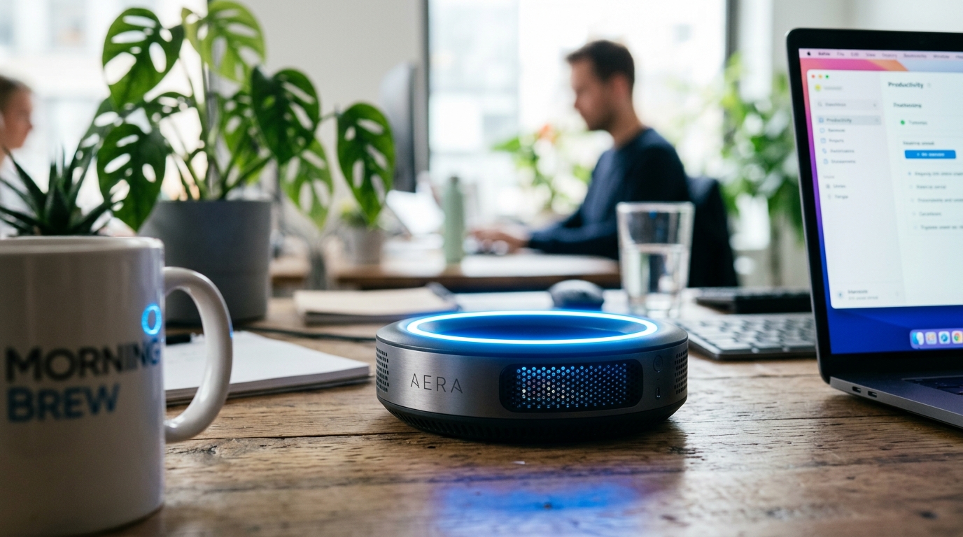 Gros plan sur un capteur IoT mesurant les particules fines PM2.5 sur un bureau