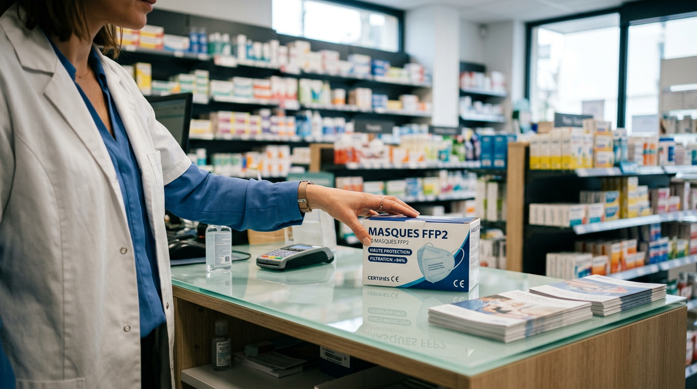 Achat de masques FFP2 en pharmacie au comptoir