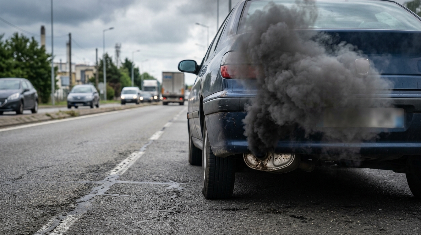 Fumée noire sortant du pot d'échappement d'un véhicule diesel