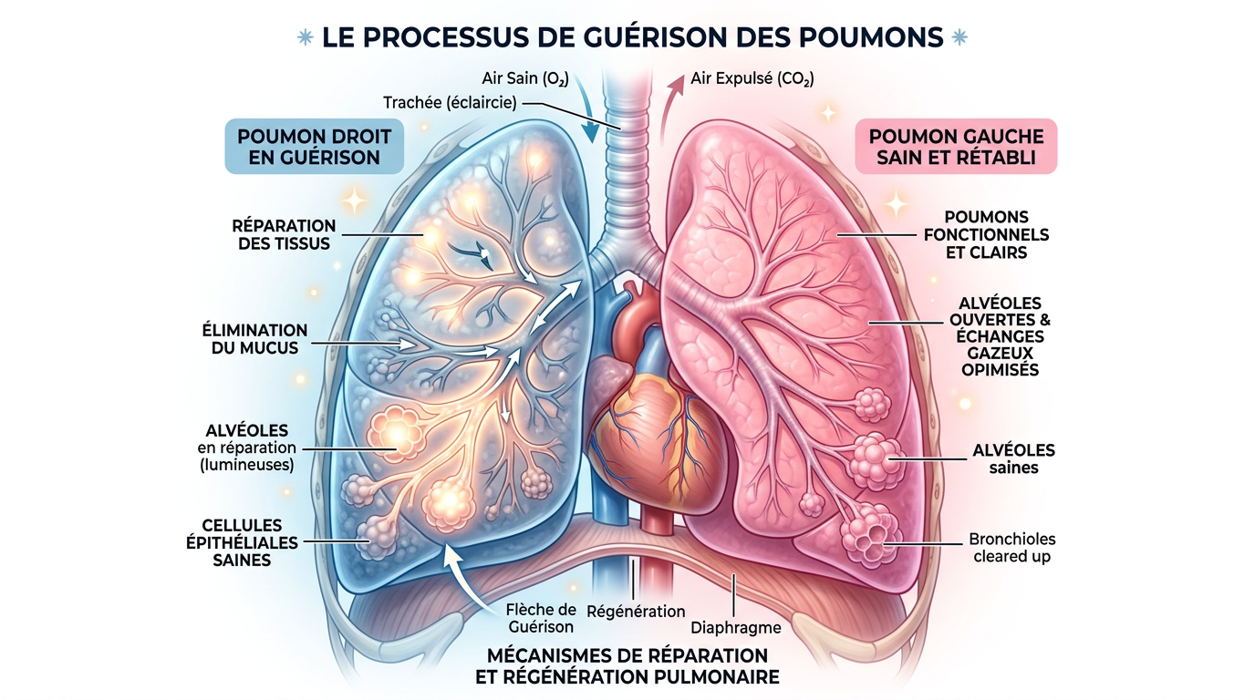 Illustration des poumons en phase de guérison après infection covid