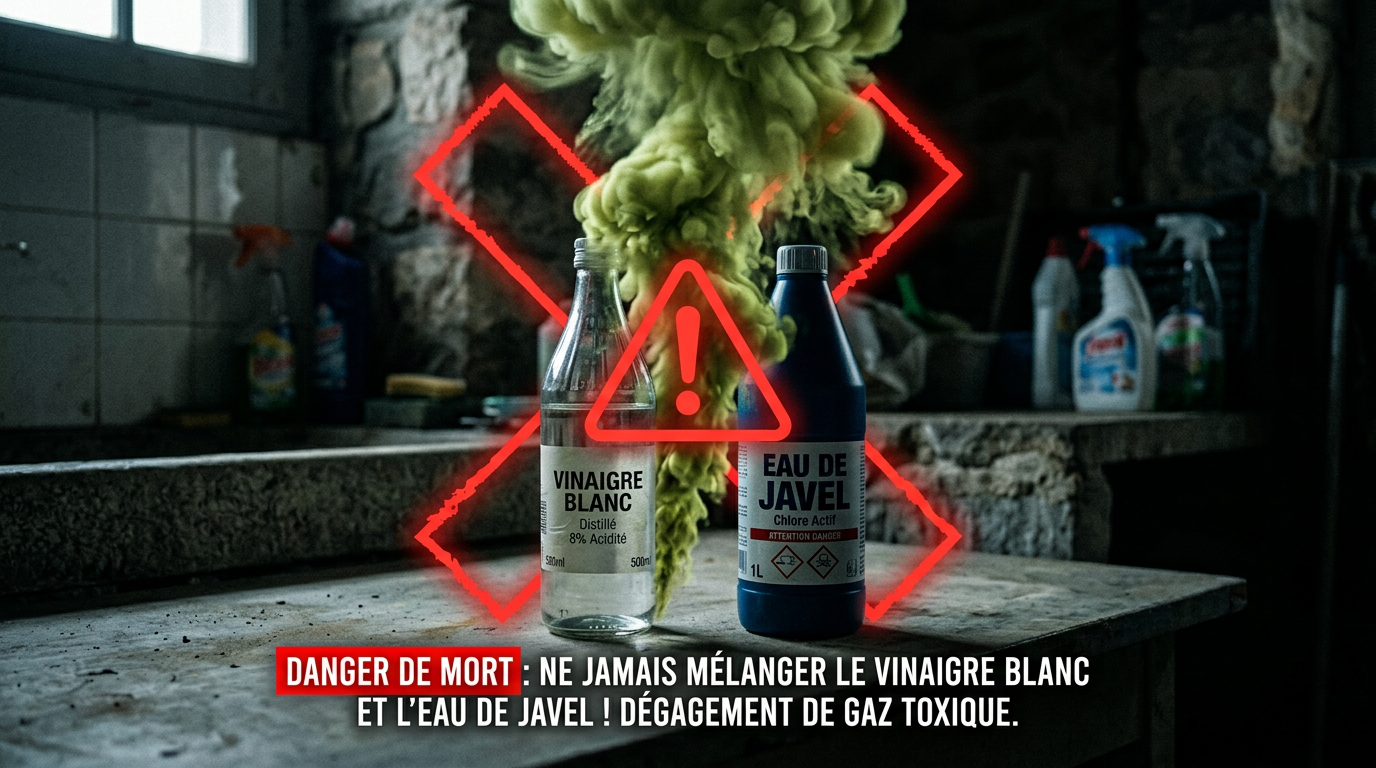 Danger mélange vinaigre blanc et eau de javel gaz toxique