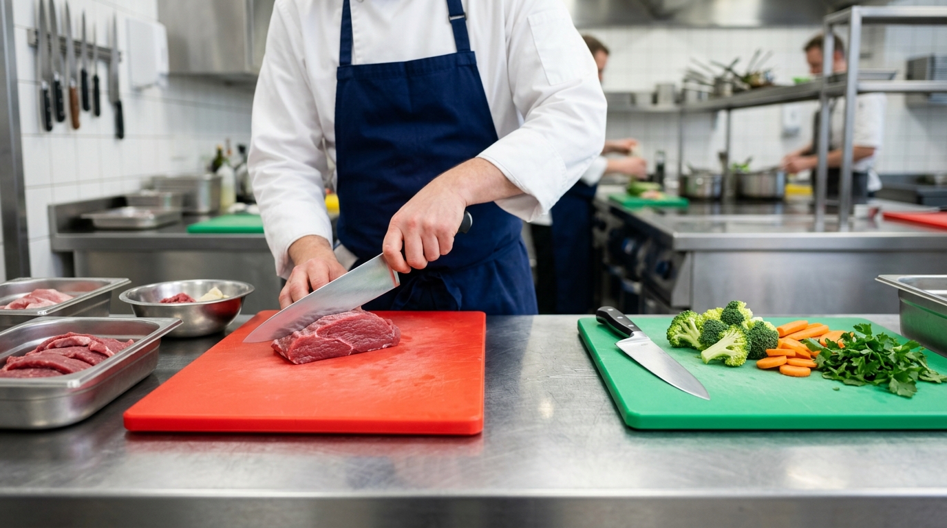 Séparation stricte des aliments sur des planches à découper pour éviter la contamination croisée