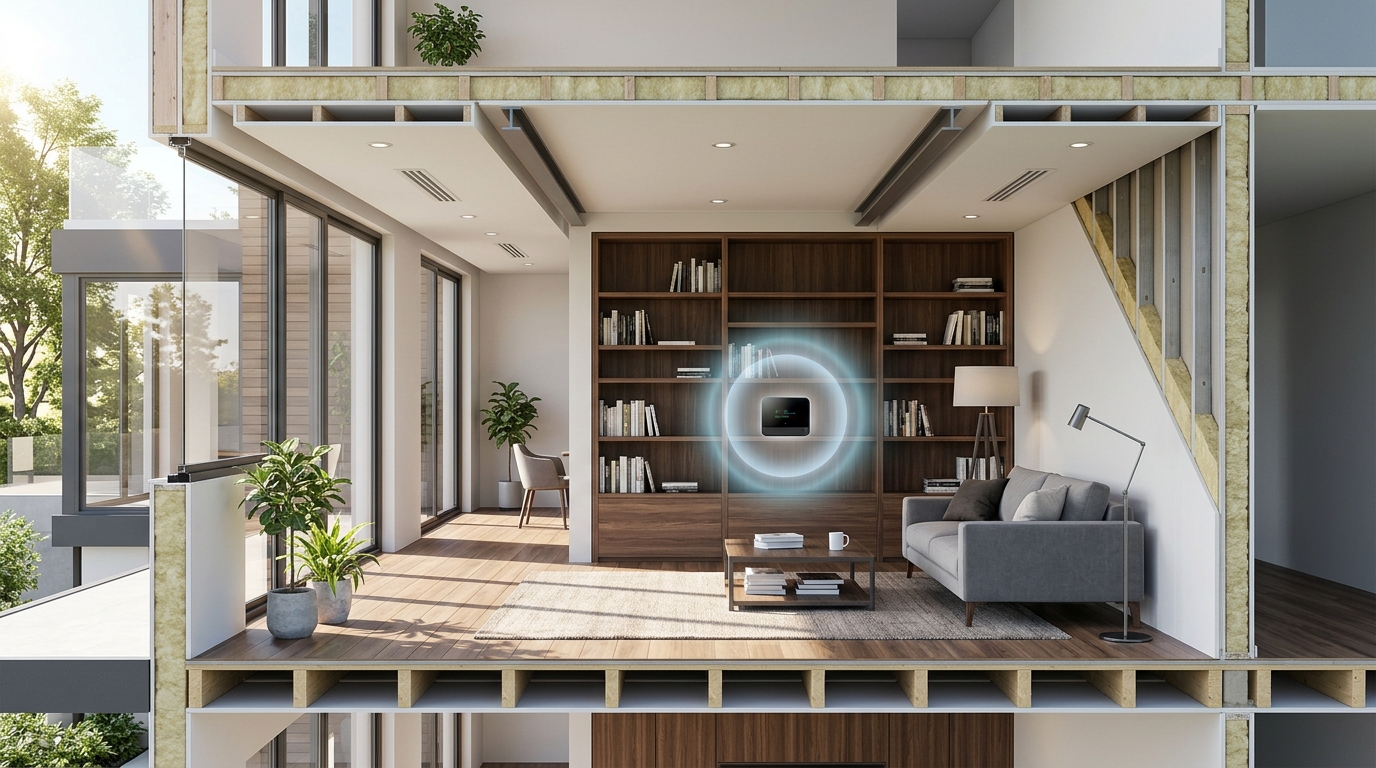 Schéma du positionnement idéal d'un capteur de qualité de l'air dans une pièce de vie