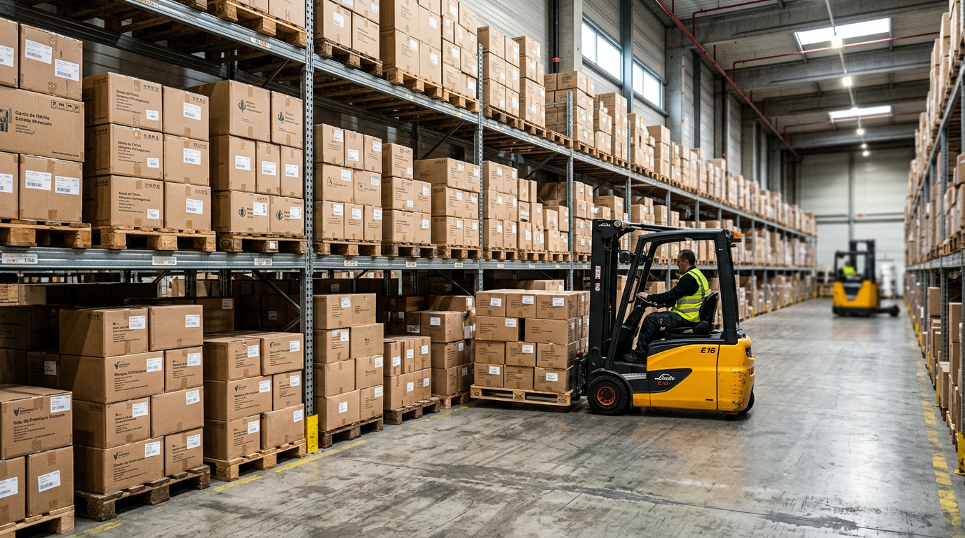 Stockage logistique de masques chirurgicaux en entrepôt