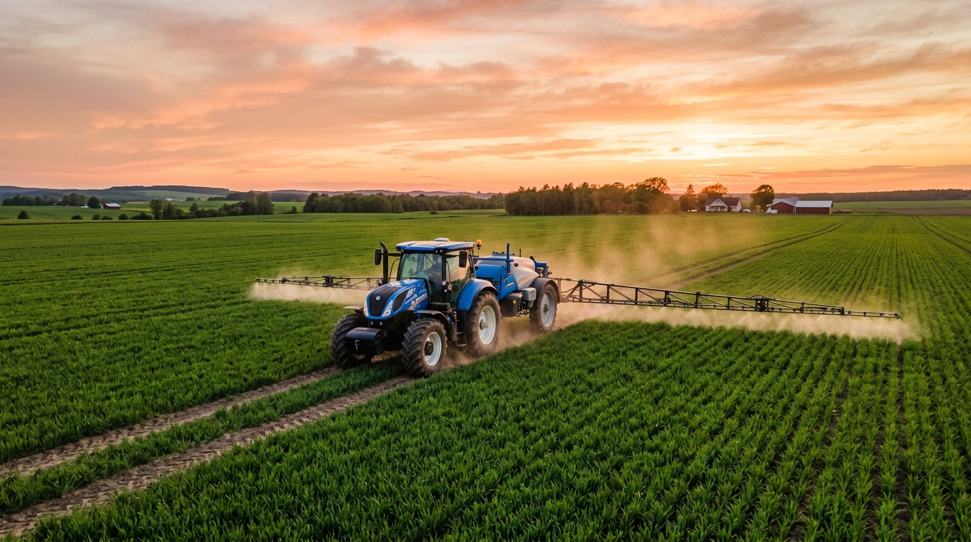 Épandage d'engrais agricole libérant des gaz d'ammoniac dans l'atmosphère