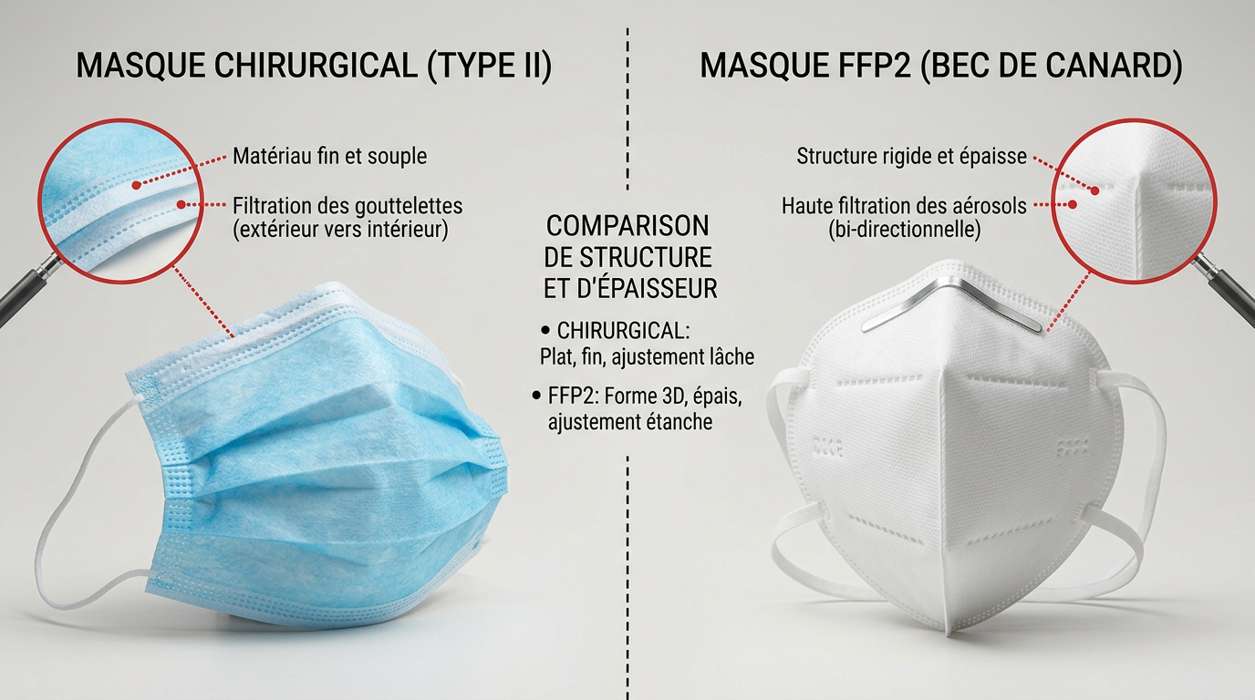 Différence structure masque chirurgical et FFP2