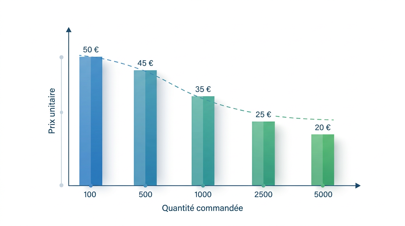 Graphique montrant la dégressivité des prix des masques selon le volume