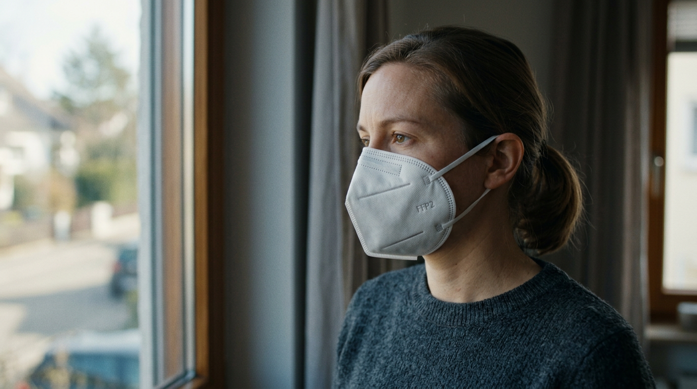 Personne portant un masque FFP2 en isolement
