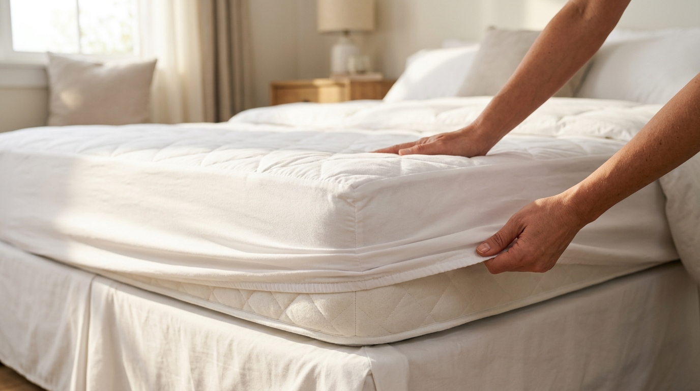 Installation d'un protège-matelas imperméable sur un lit