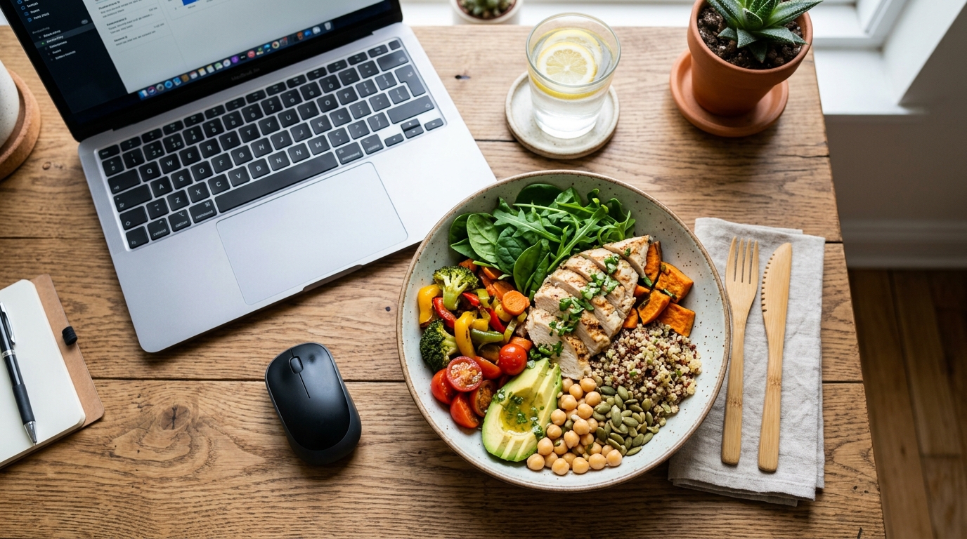 Repas équilibré au bureau pour favoriser la concentration et la santé métabolique