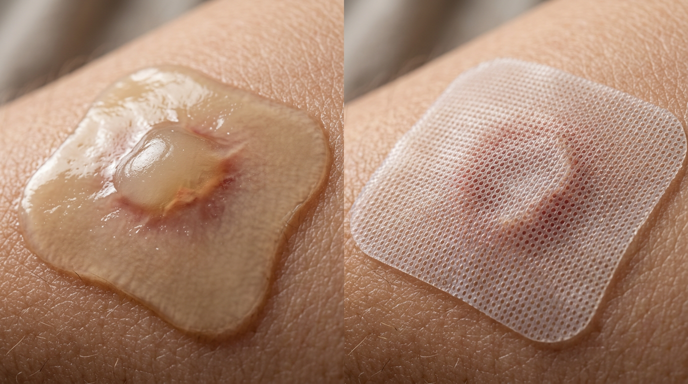 Comparaison texture pansement hydrocolloïde et interface silicone