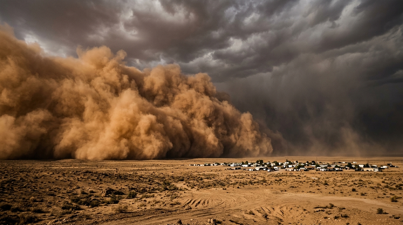 Tempête de sable naturelle soulevant des poussières minérales dans l'air