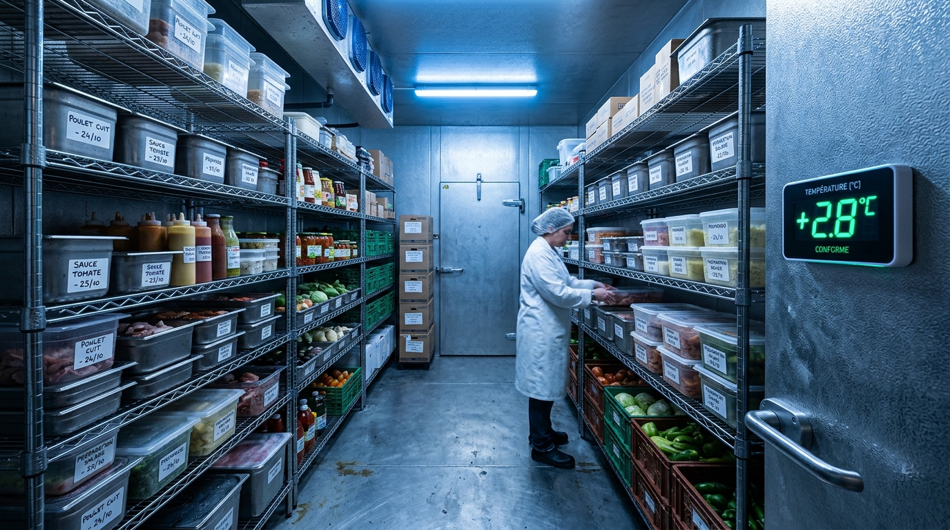 Chambre froide professionnelle avec étiquetage rigoureux pour la traçabilité