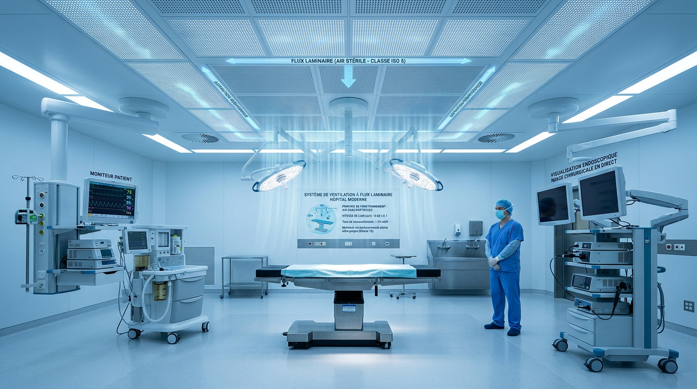 Bloc opératoire stérile avec ventilation à flux laminaire