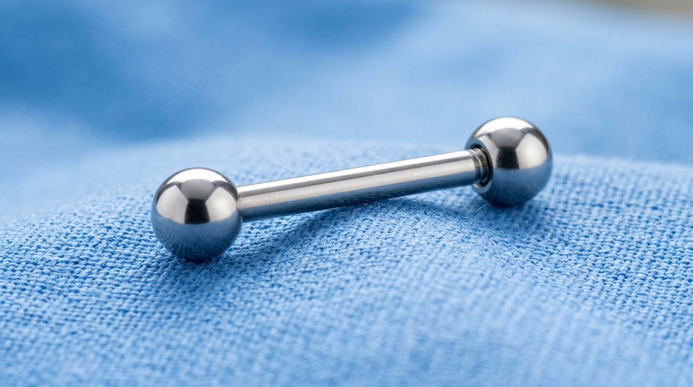 Bijou de piercing en titane de grade implantatoire sur un champ stérile