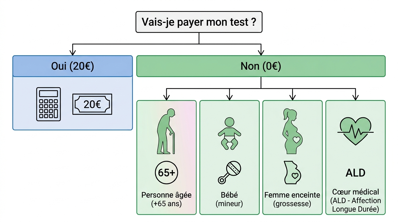 Schéma éligibilité gratuité test covid pharmacie profils 2026