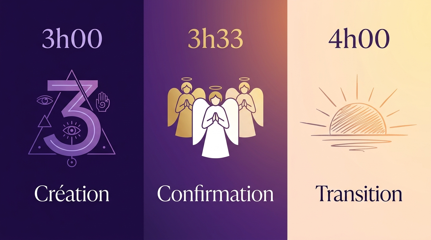 Comparatif heures réveil 3h00 3h33 4h00 signification spirituelle