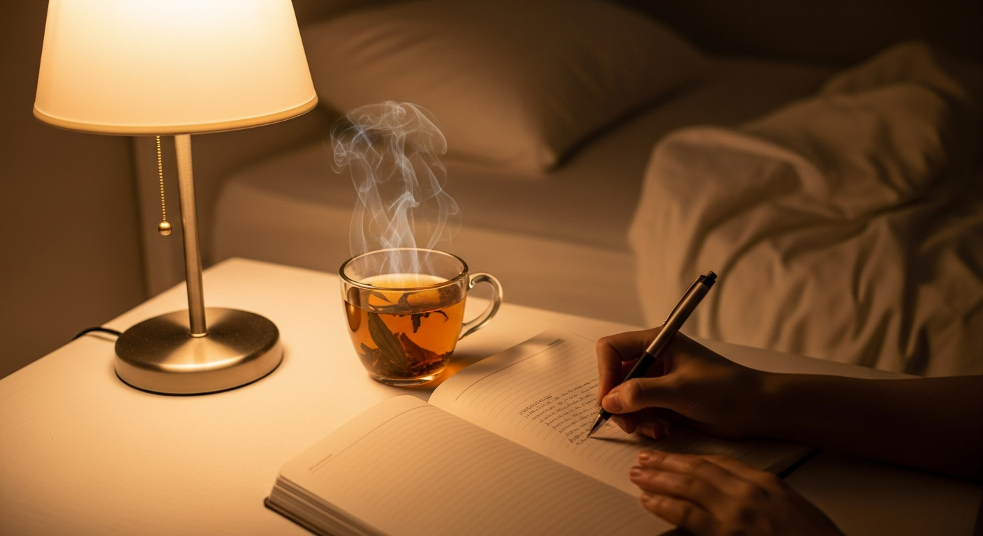 Journaling nocturne à 3h du matin rituel lampe chevet tisane calme