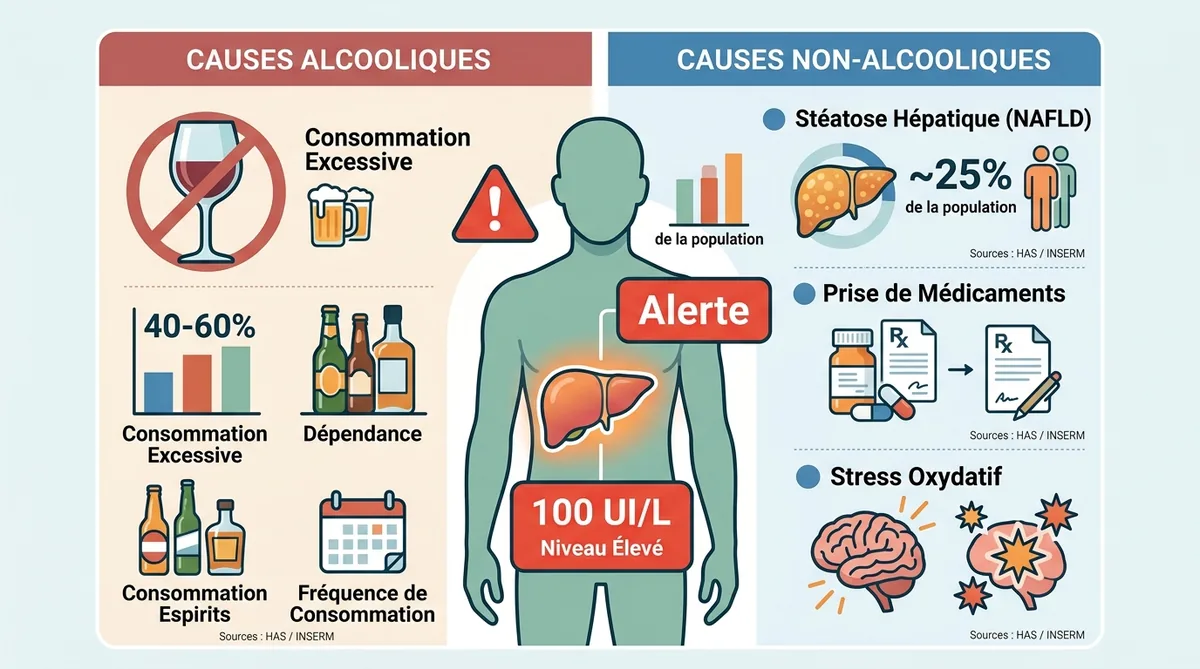 Infographie causes Gamma GT élevé alcool et métabolique