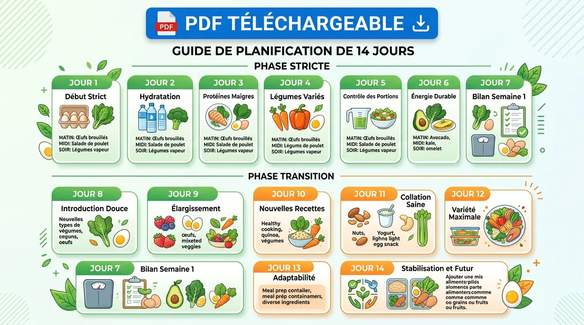 Planning infographie régime œuf dur 14 jours menus détaillés