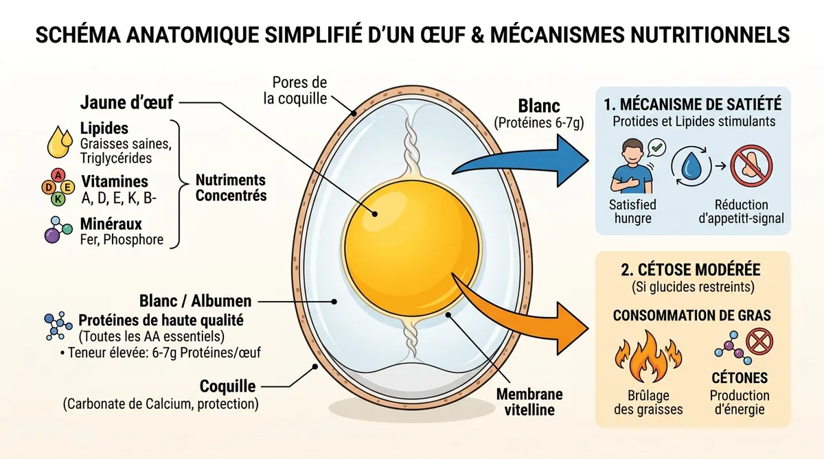 Schéma nutritionnel œuf dur protéines et mécanisme cétose