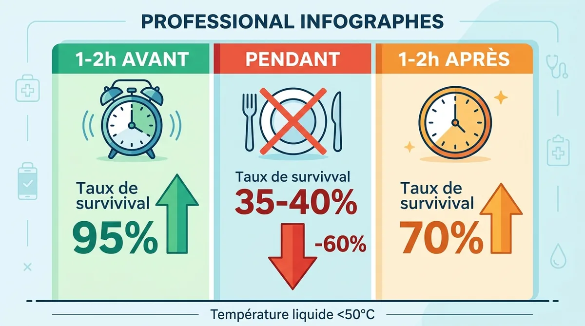 Infographie comparatif prise ultra-levure avant après repas taux survie