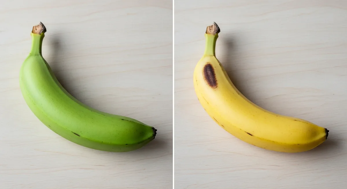 Comparaison banane verte et banane mure maturité