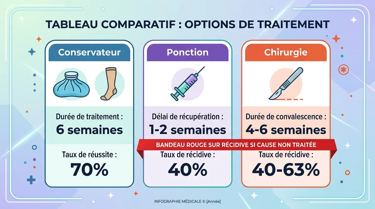 Comparatif durée traitement kyste poplité conservateur ponction chirurgie