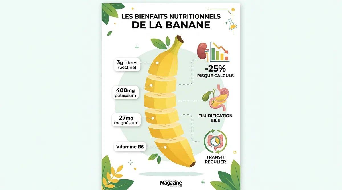 Infographie composition nutritionnelle banane fibres potassium magnésium