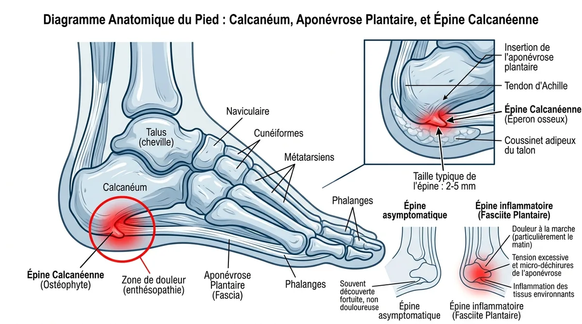 Schéma anatomique épine calcanéenne et fascia plantaire
