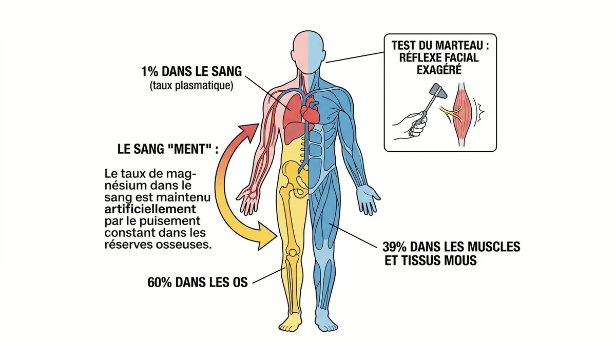 Schéma répartition magnésium corps sang muscles faux négatif