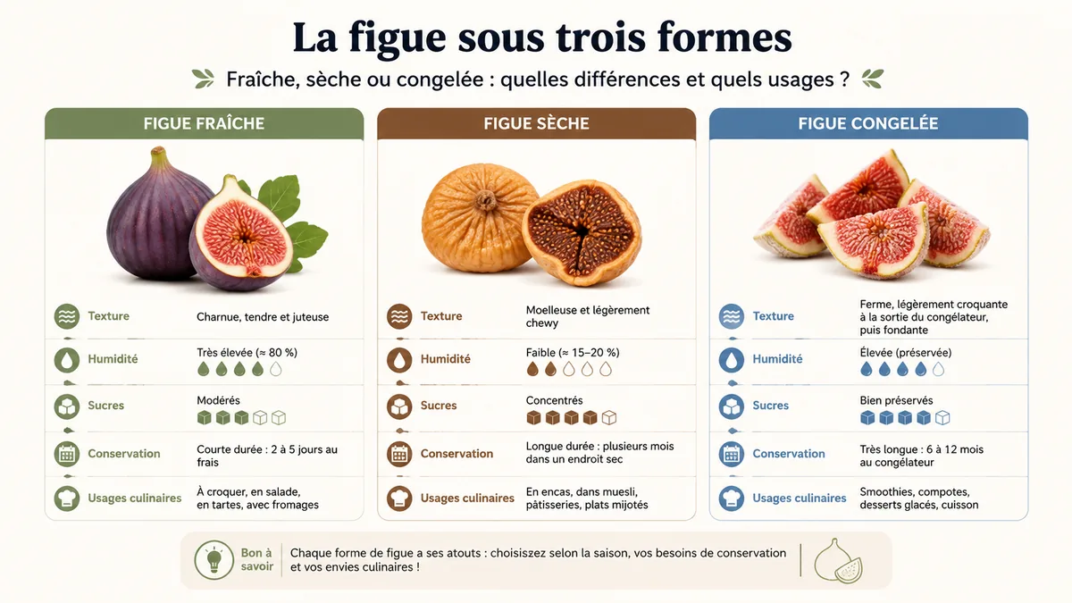 Comparatif entre figue fraîche sèche et congelée