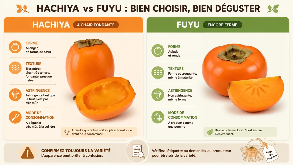 Comparatif visuel des kakis Hachiya et Fuyu