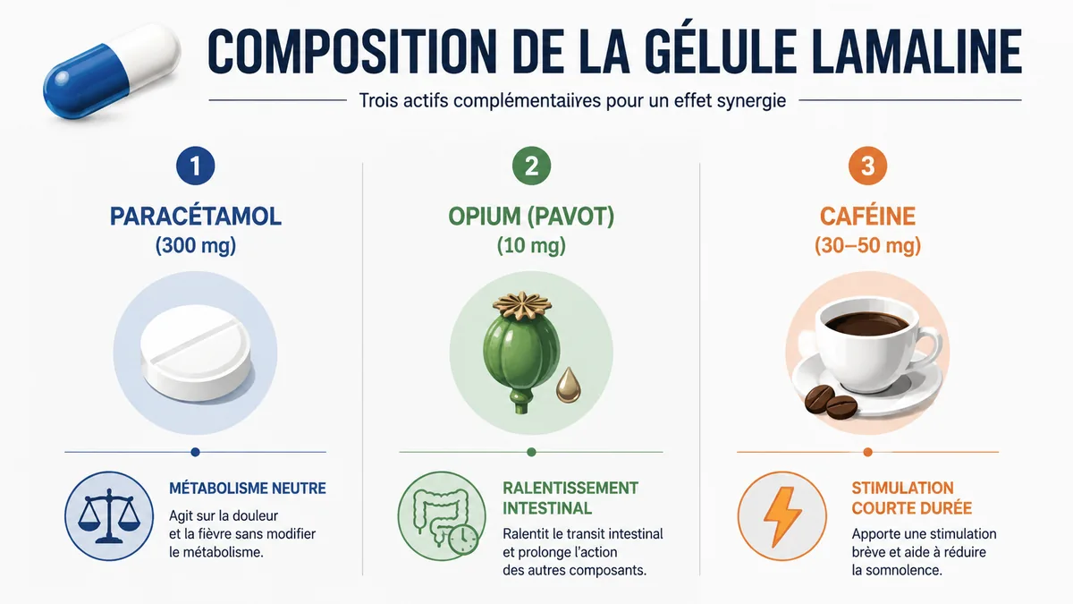 Composition détaillée gélule Lamaline paracétamol opium caféine