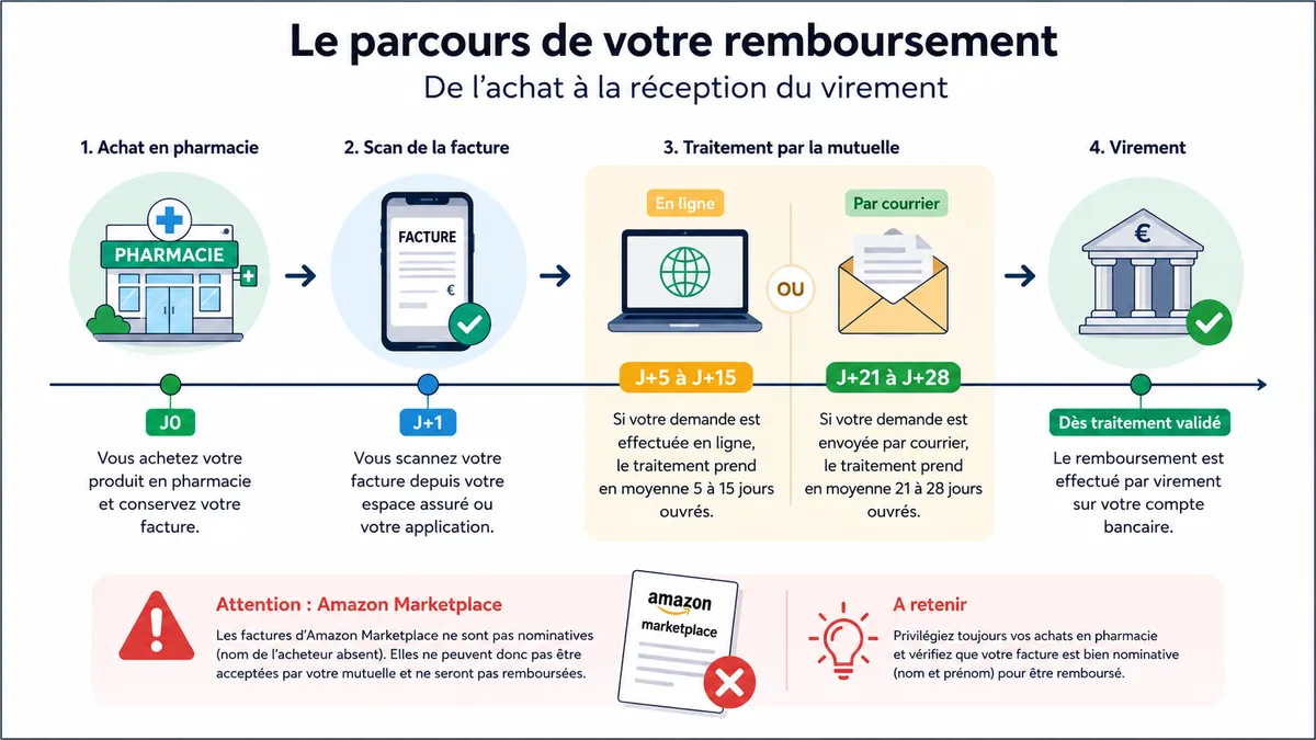 Timeline démarche remboursement mutuelle phytargile délais 2026