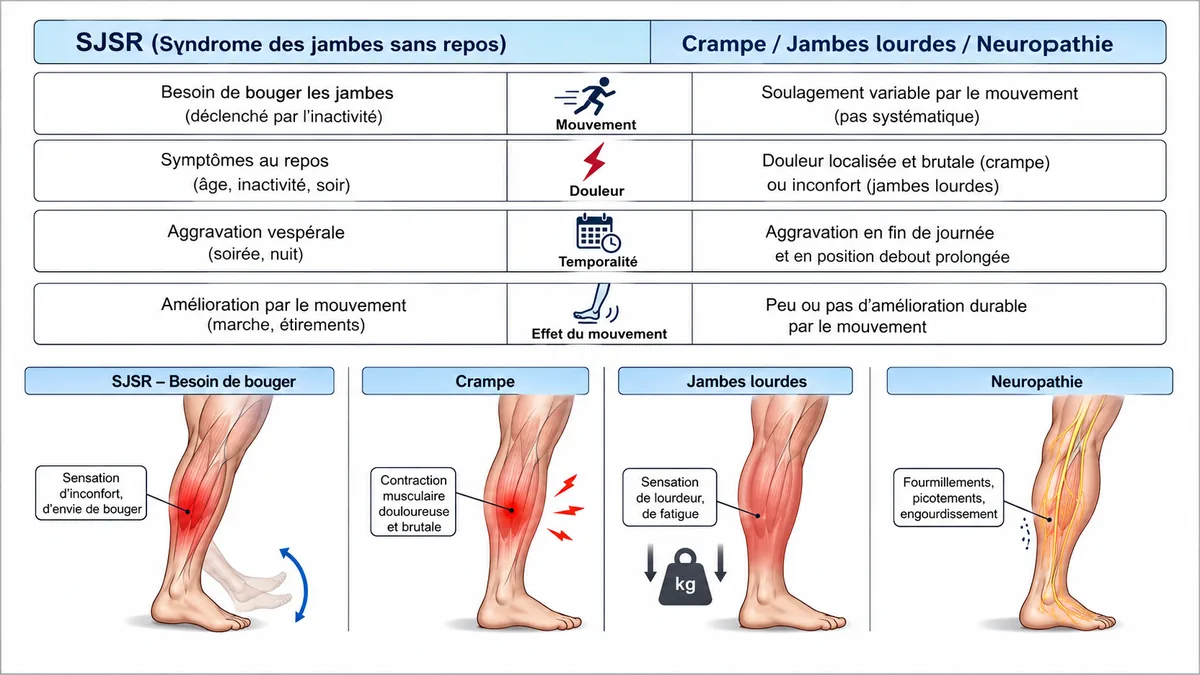 Différences entre syndrome des jambes sans repos et crampes