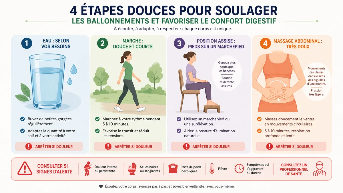 Étapes douces pour faciliter l'évacuation des selles