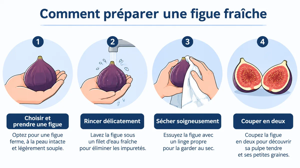 Étapes pour laver couper et manger une figue fraîche