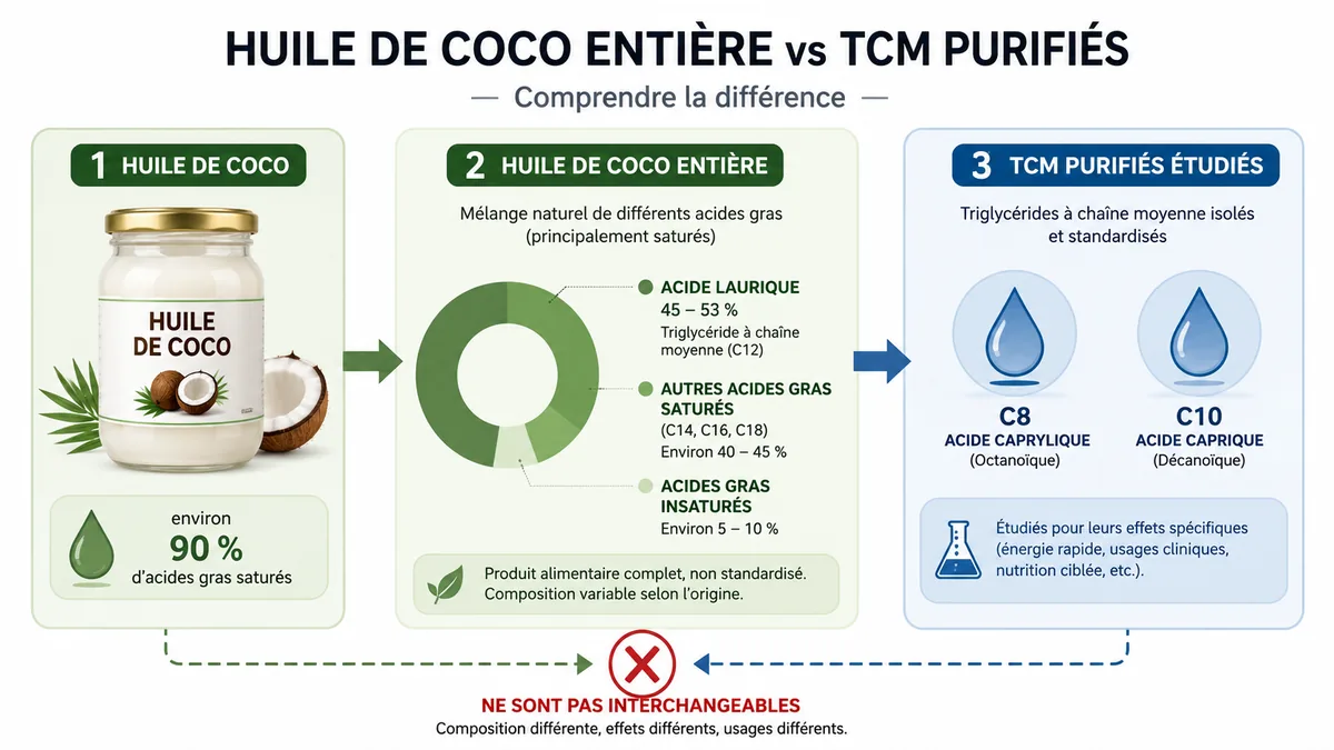 Différence entre huile de coco entière et TCM purifiés