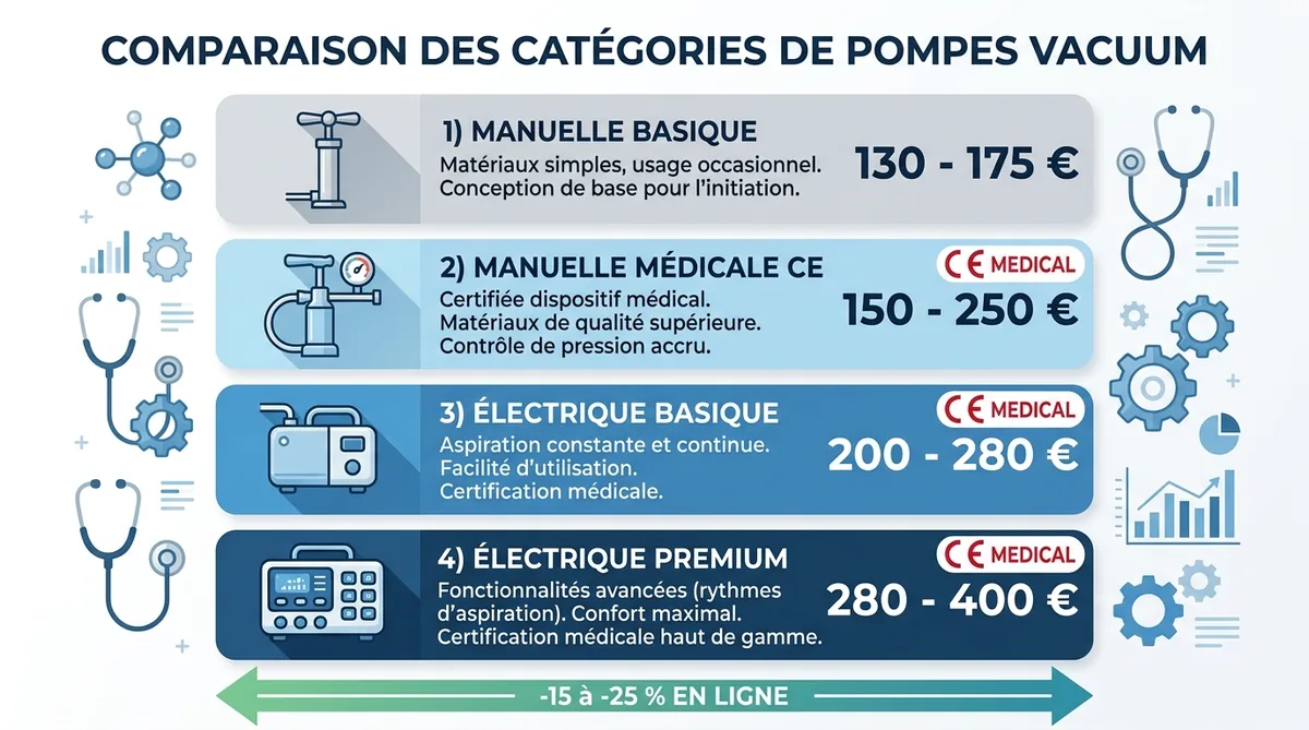 Infographie prix pompe vacuum en pharmacie par type de modèle