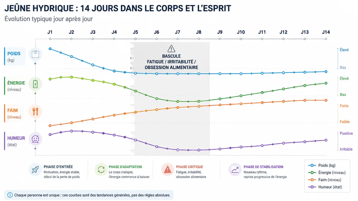 Timeline du ressenti jour par jour pendant les 14 jours du régime Thonon