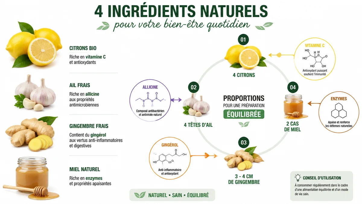 Ingrédients remède allemand artères : citron ail gingembre miel proportions