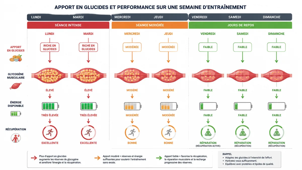 Schéma de l'alternance des glucides selon les entraînements
