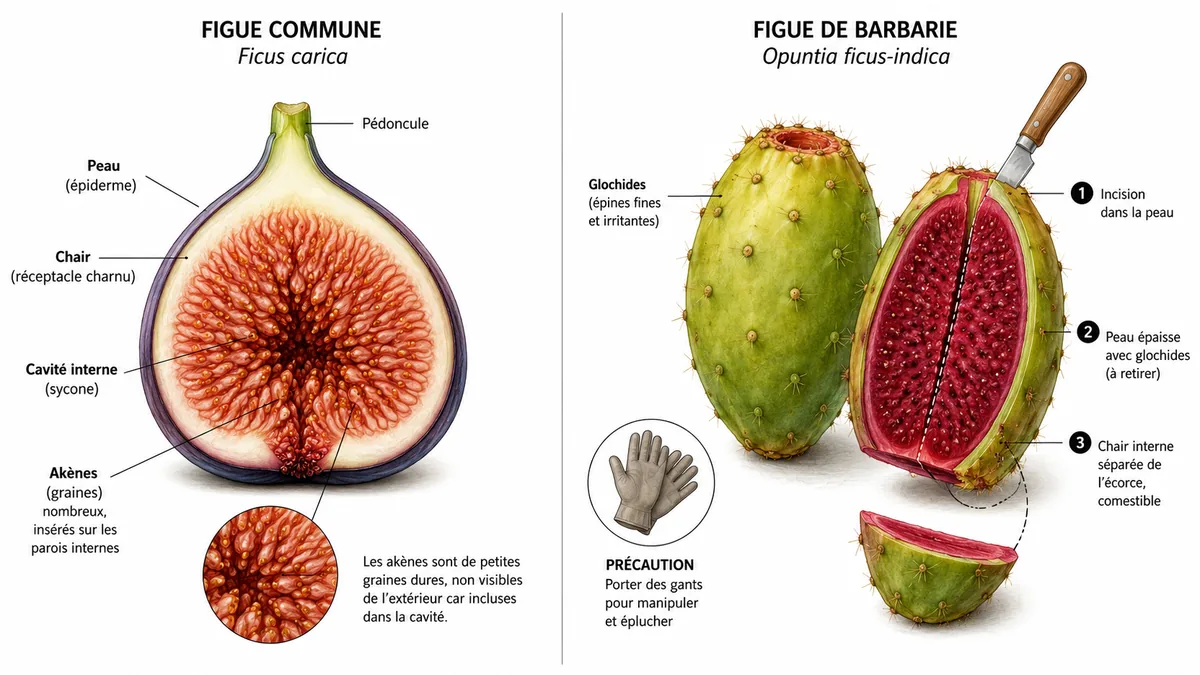 Schéma comparatif figue commune et figue de Barbarie