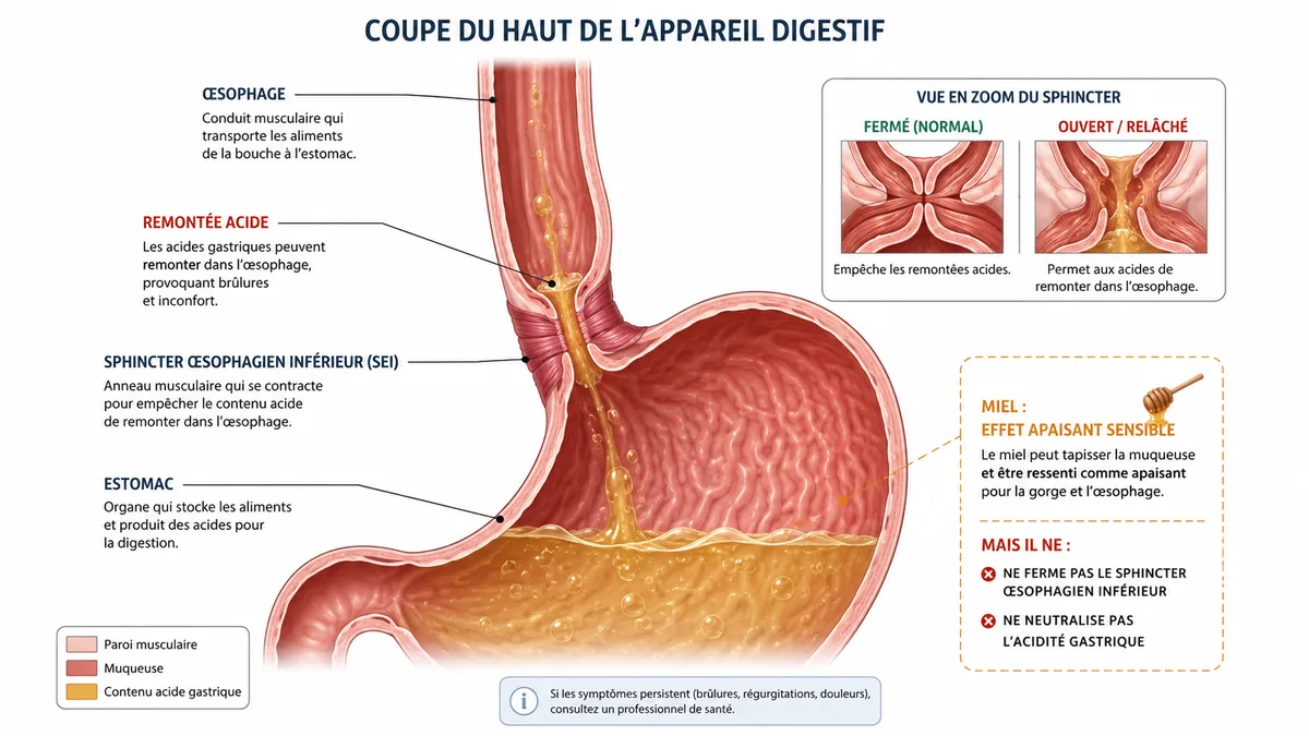 Schéma du reflux entre estomac œsophage et sphincter
