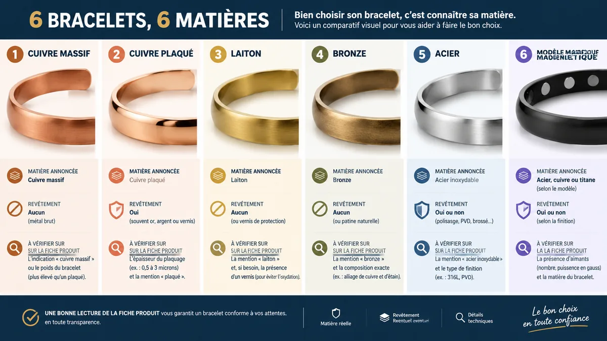 Comparatif des matériaux de bracelets en cuivre